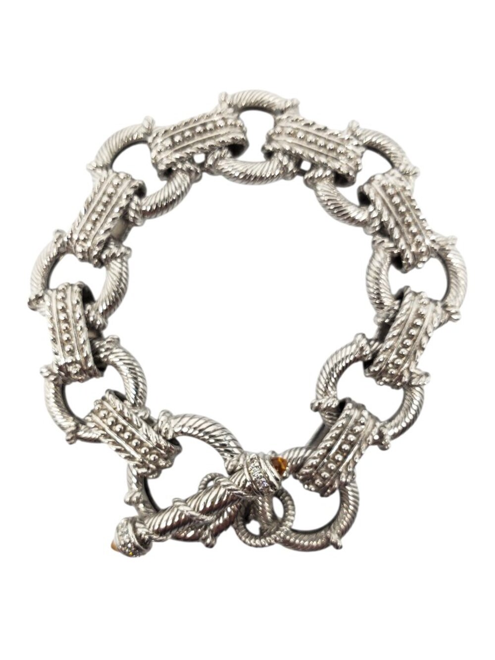 Judith Ripka Sterling Silver CZ Citrine Rope Link Toggle Bracelet #24083